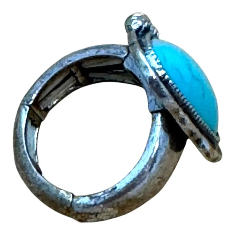 Turquoise Stone Stretch Ring Silver